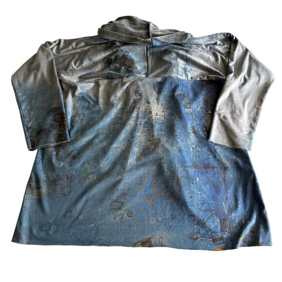 3Potato Art to Wear Lagenlook Plush Lined Printed Shawl Collar Open Cardigan M/L - Picture 2 of 9